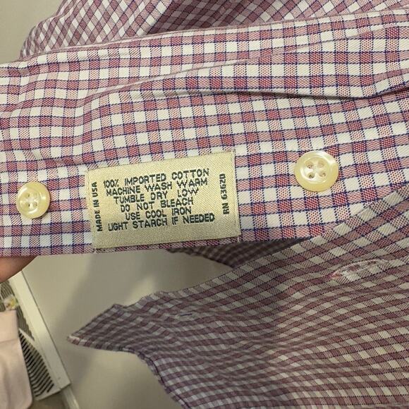 Gitman Bros. Mens‎ Dress Shirt Medium Red Blue Plaid Preppy Nautical USA Made - Picture 3 of 6